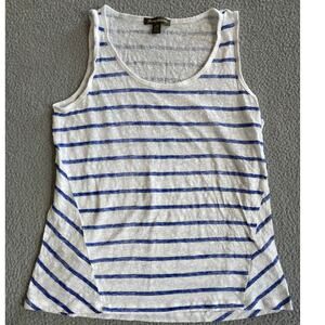 Tommy Bahama Tank Top Large Linen Striped Scoop Neck Blue White Beach Nautical
